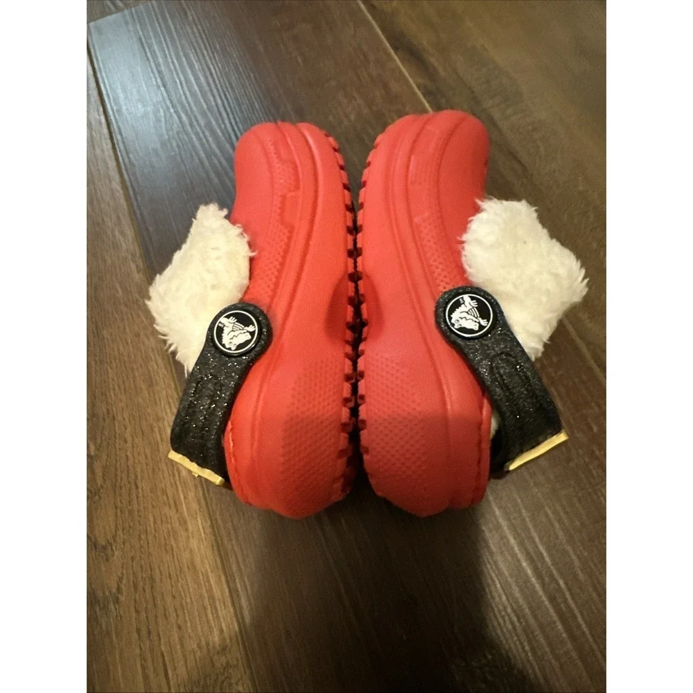 Crocs Toddler Classic Santa Belt‎ Fur Lined Clog Red / White Size Child 5C
